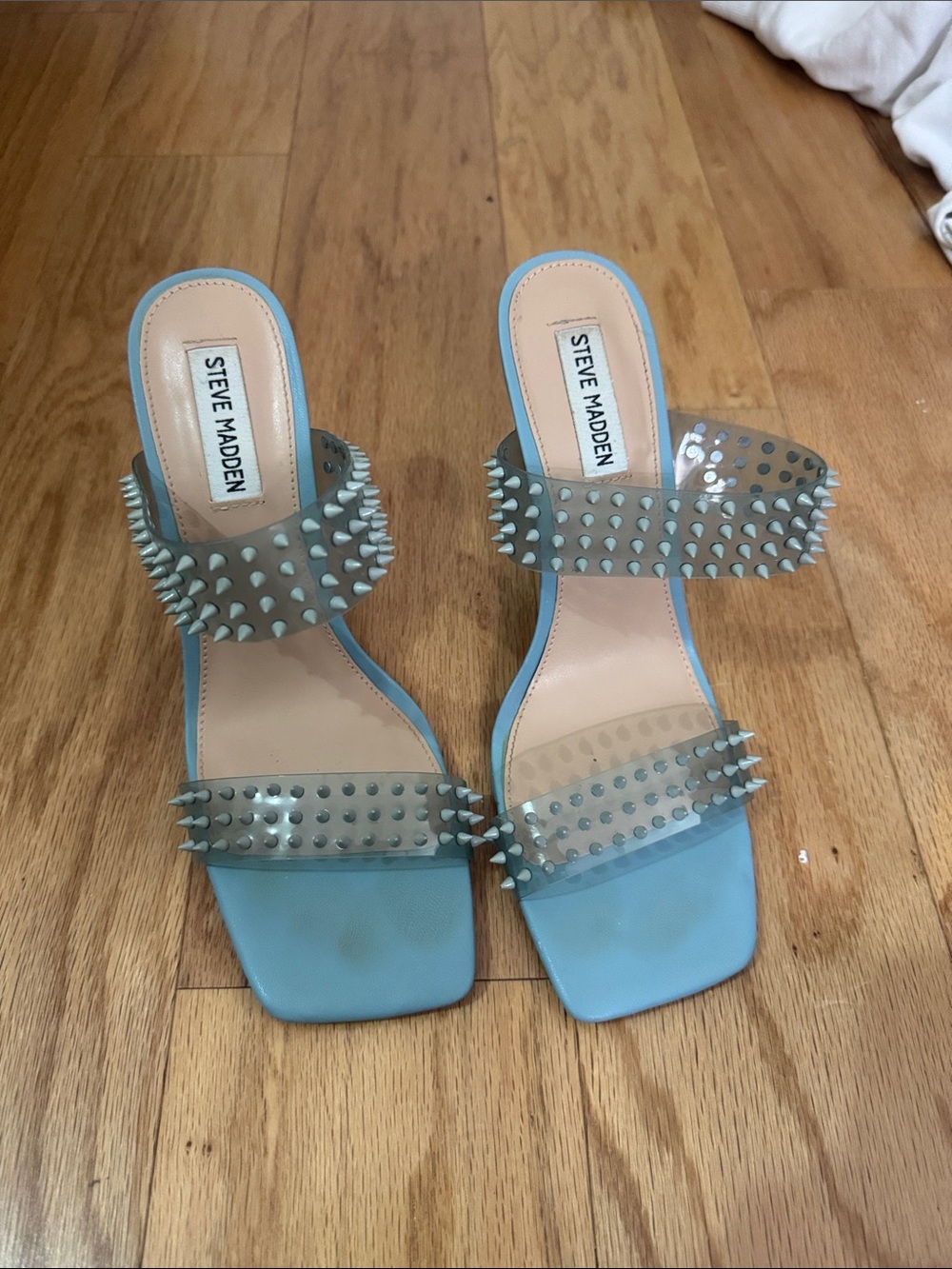 Steve Madden Powder Blue Spiked Two-Band Slide Heels